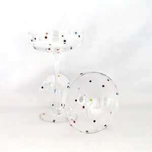 Colorful Polka Dot champagne coupe Glasses set of 2. 12 oz rainbow colored NEW